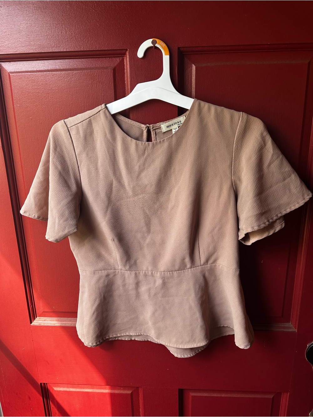 Monteau Dusty Rose Peplum Flutter Sleeve Top